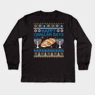 Happy Challah Days Hanukkah Chanukah Funny Jewish Bread Kids Long Sleeve T-Shirt